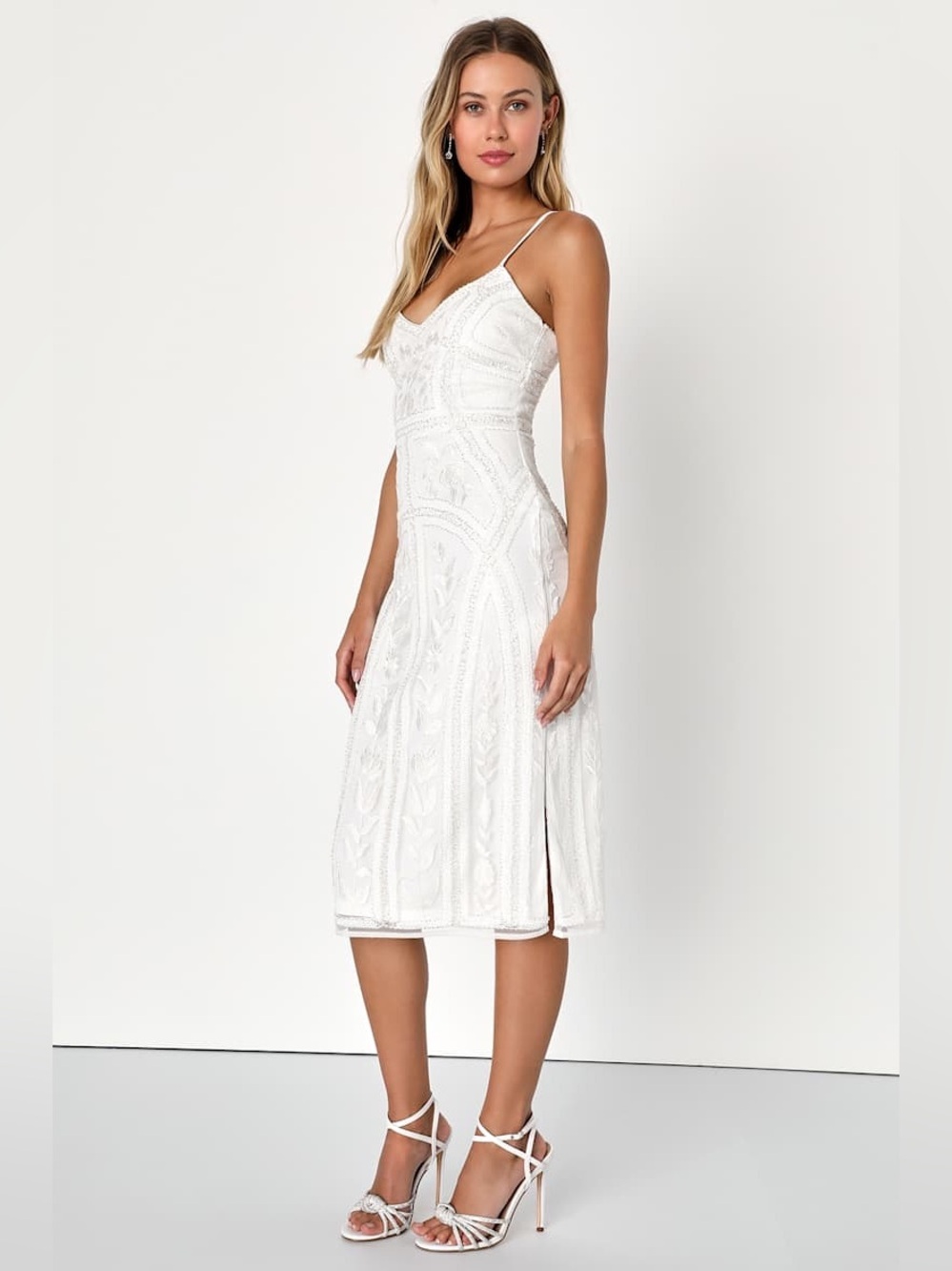 Lulus Alluring Interest White Sequin Embroidered Sleeveless Midi Dress - Picture 3 of 8